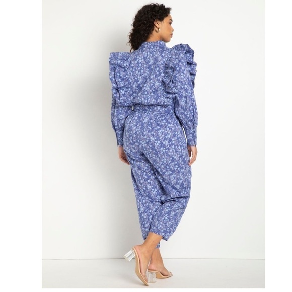 Eloquii 14 Ruffle Detail Printed Jumpsuit blue - Picture 2 of 9